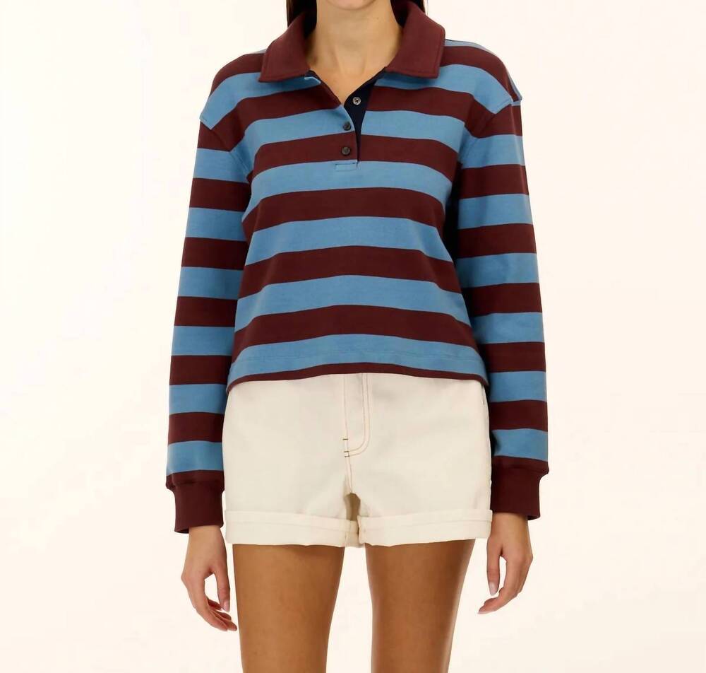 NEW TANYA TAYLOR barrett top in shadow blue/deep redwood